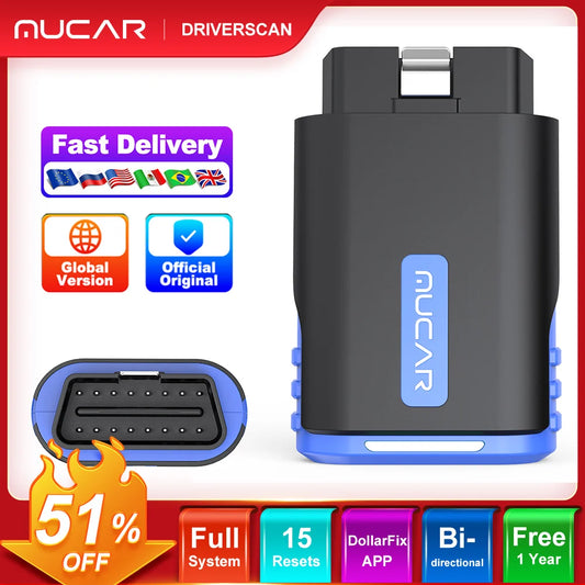 MUCAR DriverScan Auto OBD2 Scanner Actuator Test OIL ABS Brake DPF 15 Resets Full System TCM AirBag Car Diagnostics Tools