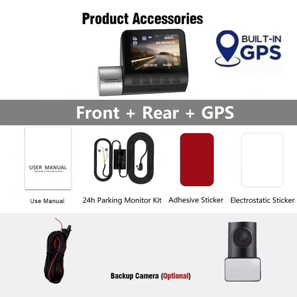 Dashcam 4K GPS Wifi 24h Parking Monitor Dash Cam for Car Dual Camera Front and Rear Night Vision Dvrs Kamera Video Registrator