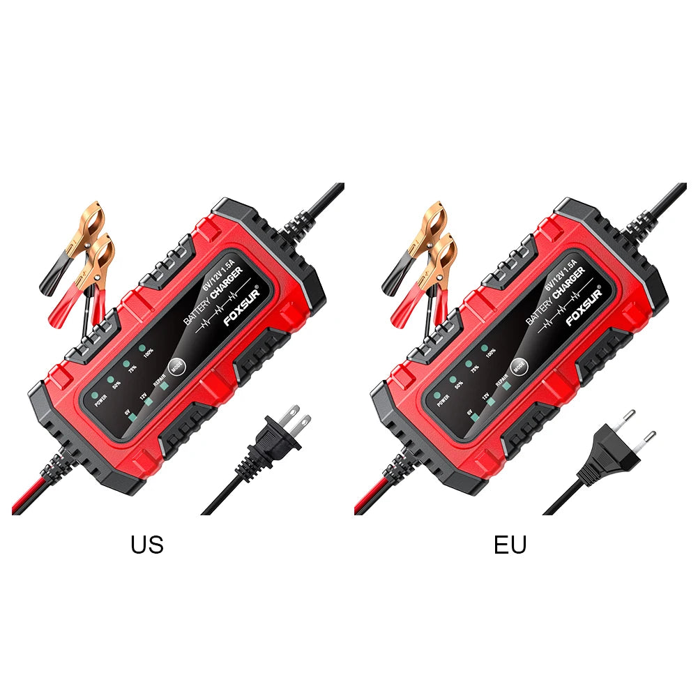 6V 12V 1.5A Car Battery Charger Electric Motorcycles Charger Smart Charger for Car Truck Boat SUV Lead-Acid AGM GEL Batteries