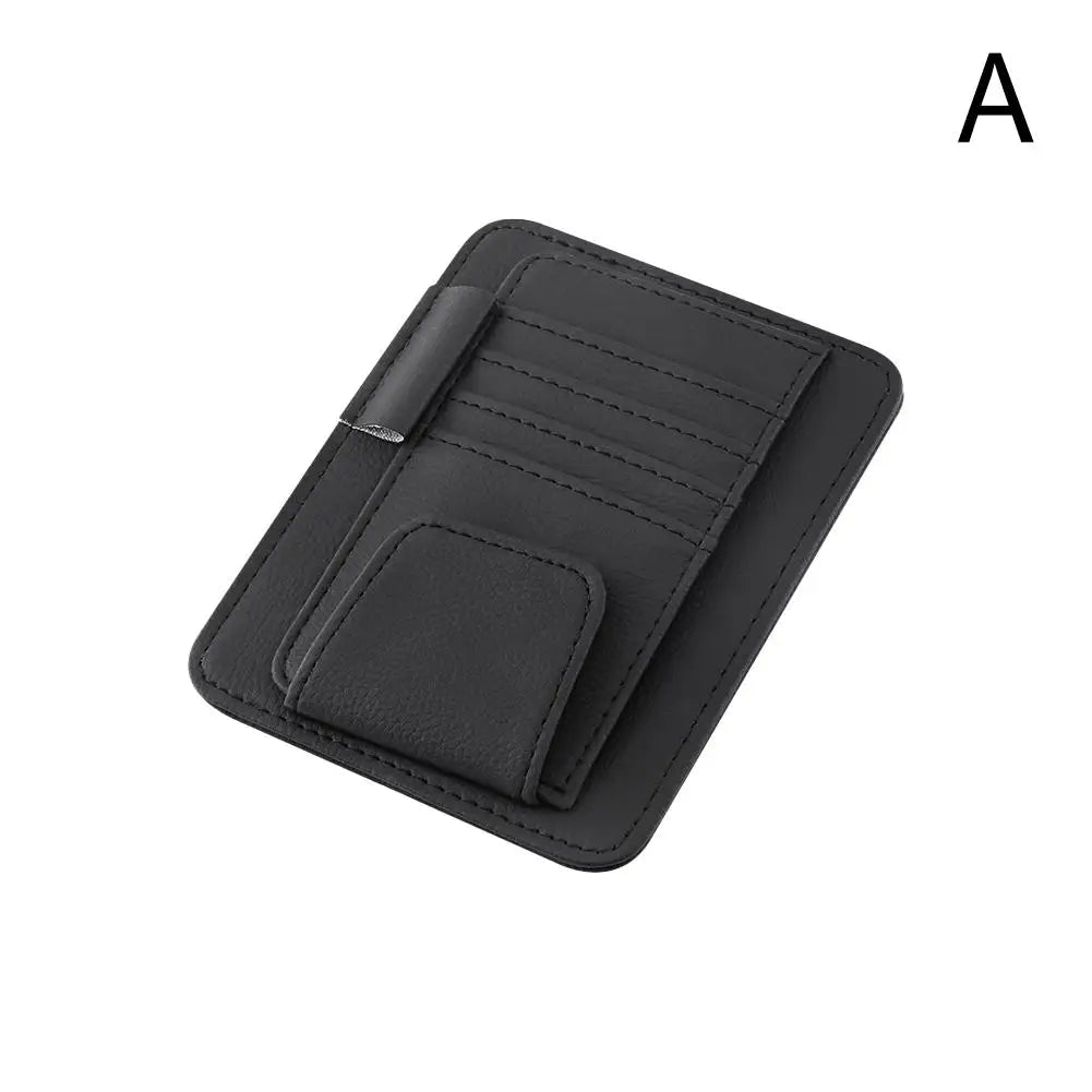 Car Sun Visor Organizer Multi-Pocket Leather Sunglasses Holder Storage Card Holder Card IC Glasses Clip Sunshade Bag Car-Storage