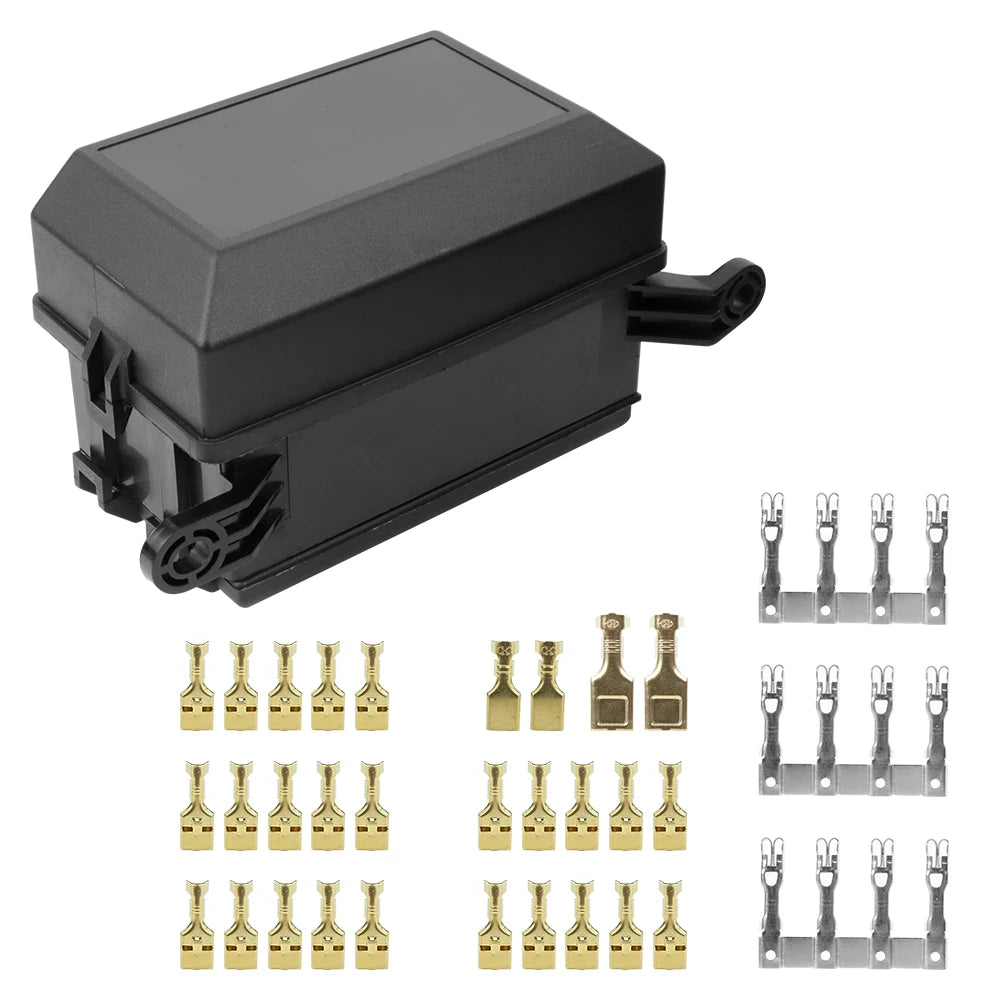 Accesorios para coche, camión, remolque, caja de fusibles y relé de 6 vías, repuesto automático, protector de circuito, bloque de soporte de terminales, color negro