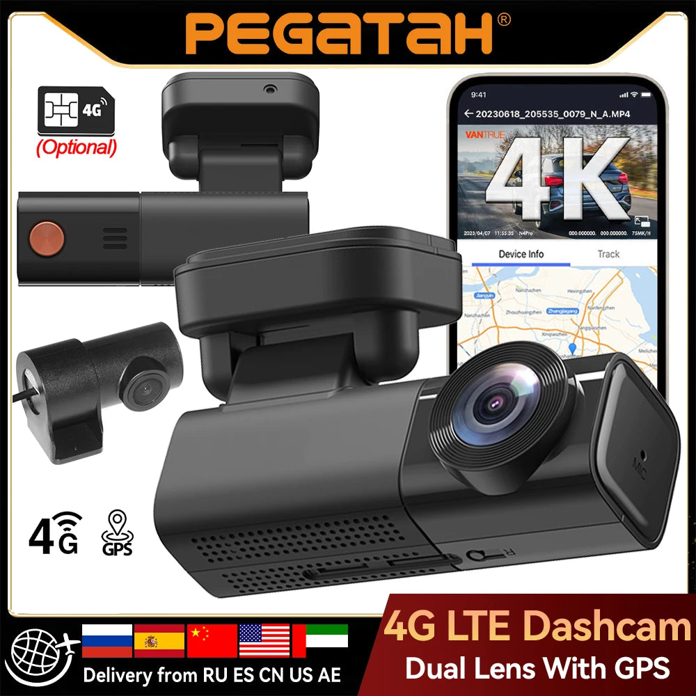 4G LTE Dashcam 4K Car Dvr Black Box Front & Rear View Car Camera Collision Warning GPS Tracking Human Detection Car Recorder