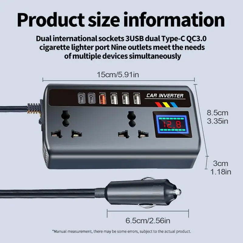 Car Inverter Outlet Car Converter 12V/24V to 220V Fast Charging Ports Portable Automotive Charger Inverter 3 USB Ports