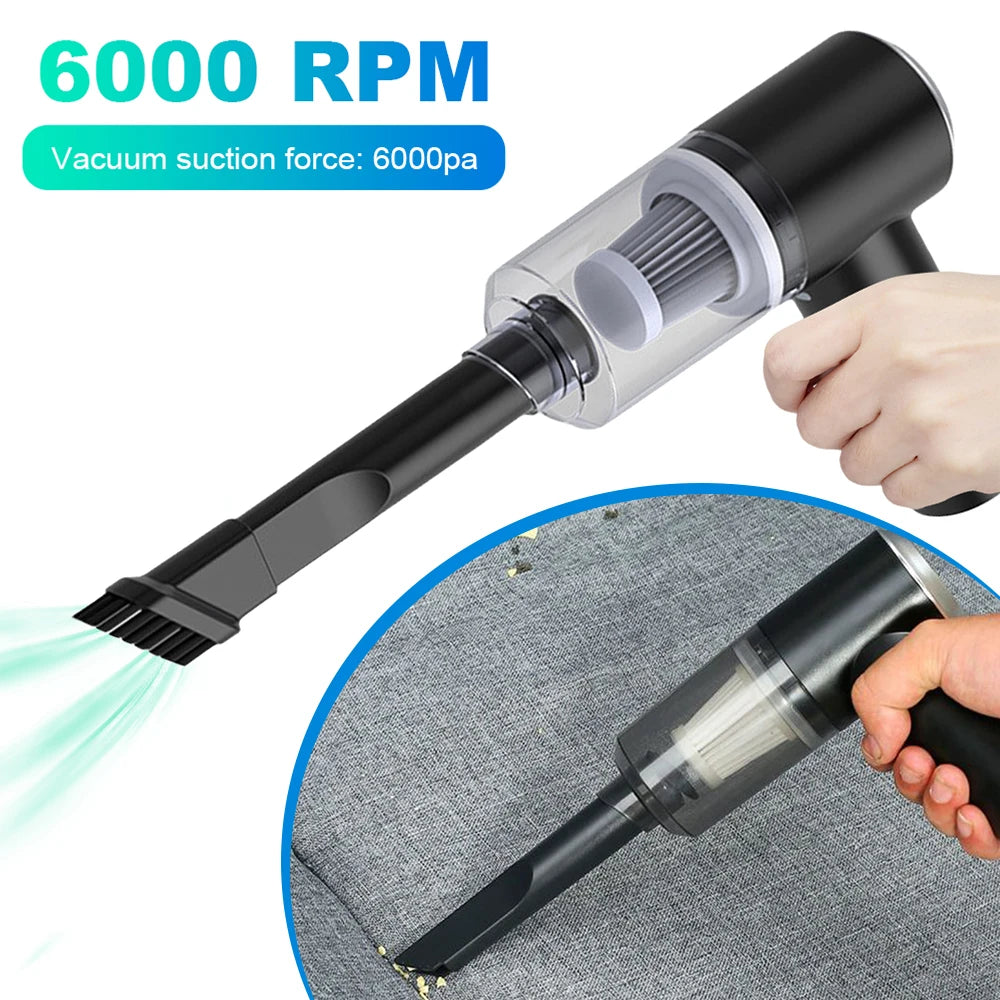 6000Pa Wireless Car Vacuum Cleaner 120W Dust Catcher Strong Suction Powerful Portable Cleaning Machine Dual Use for Home and Car