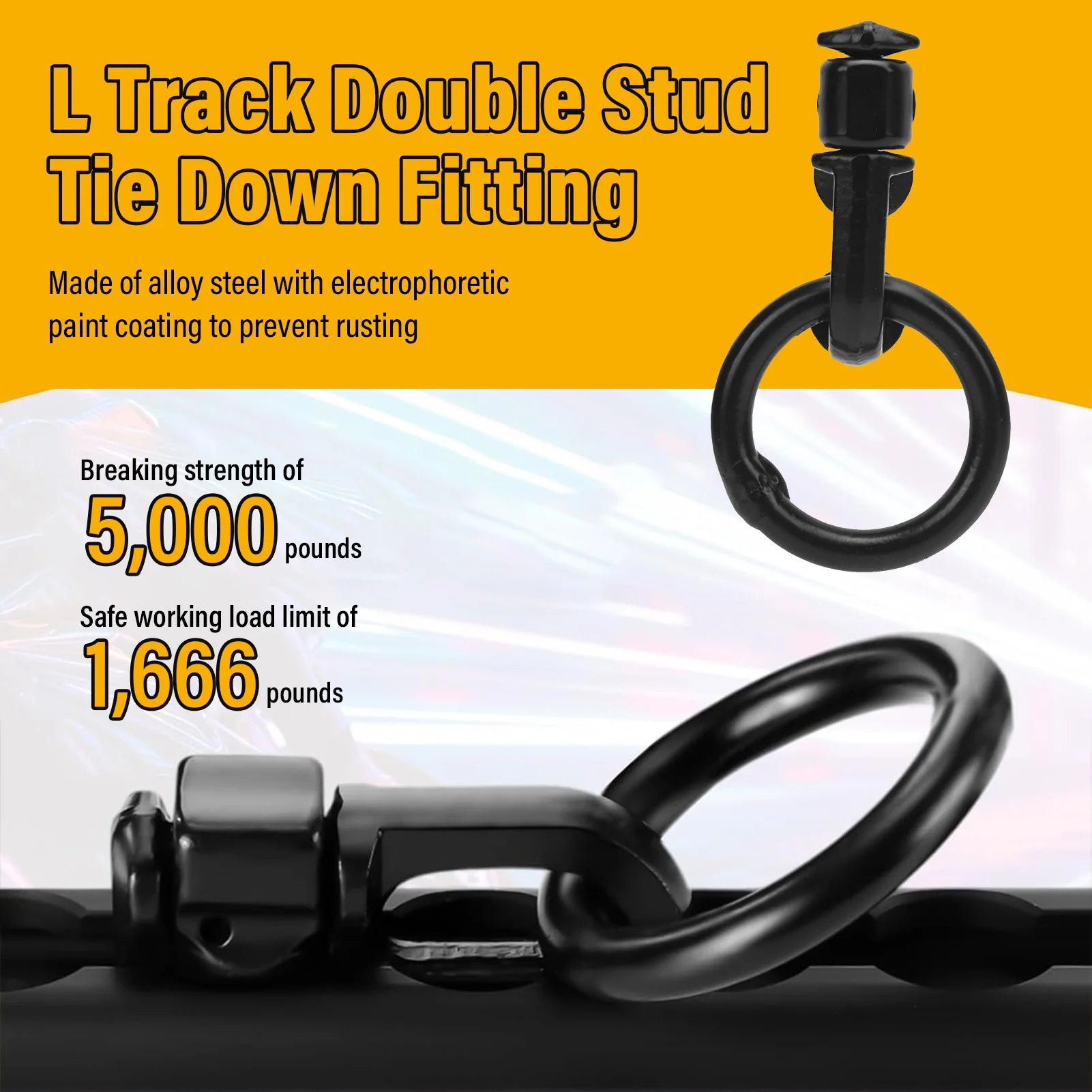 L Track Double Stud Fitting Truck Bed Tie Down Fitting Easy Install 5000lbs Breaking Strength Alloy Steel for RVs for Trailers