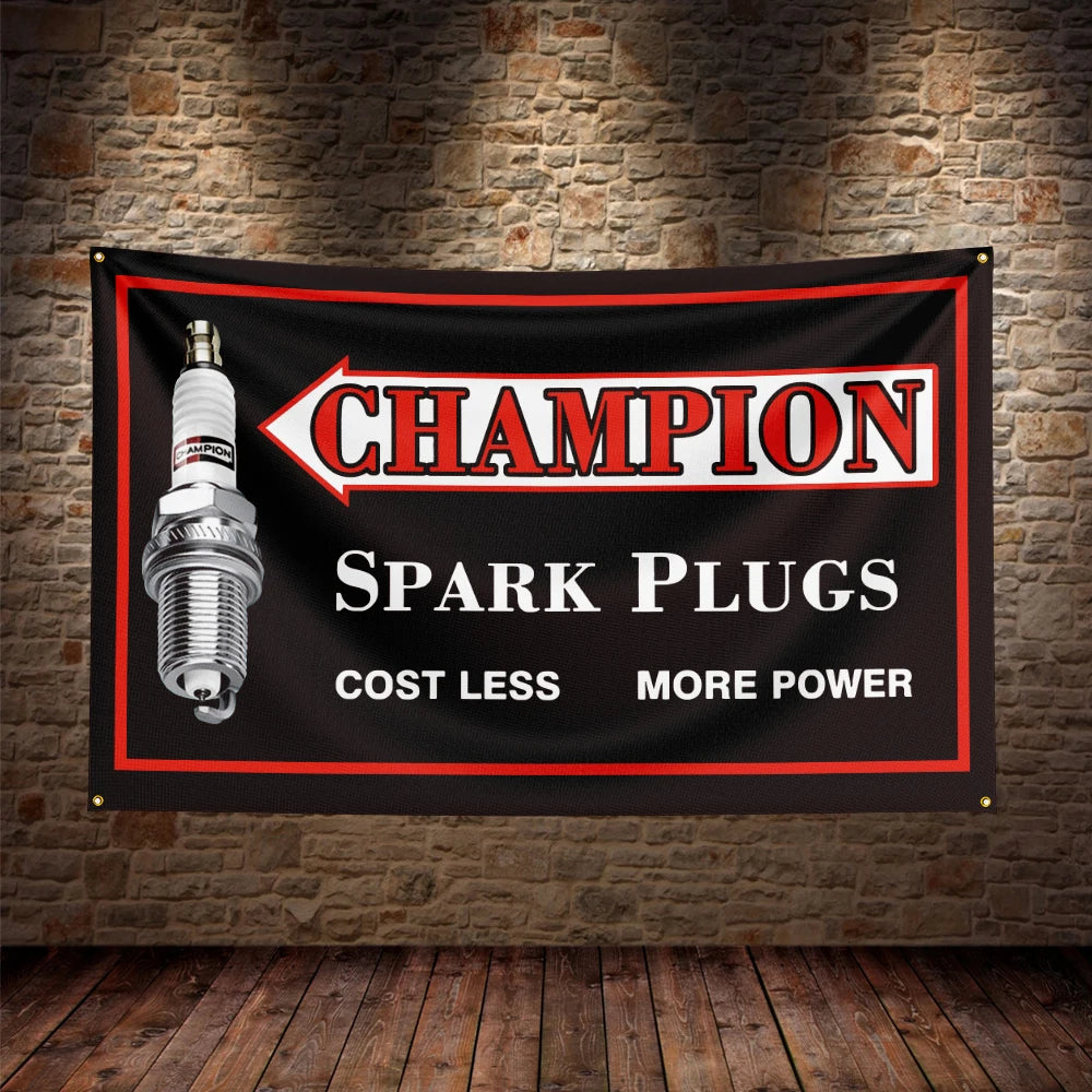 3X5Ft Champion Spark Plugs Flag Polyester Printed Car Banner For Decor