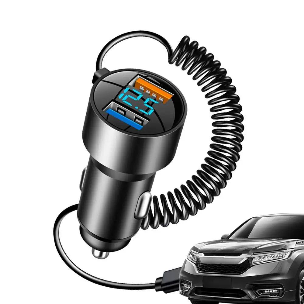 USB C Car Charger Type C Charger Fast Charging Car PD QC 3.0 USB Charger Multi Port 100W Car Charger Retractable Cord For