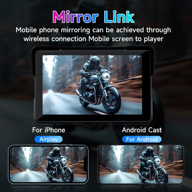 7 inch Motorcycle DVR Navigation CarPlay 2K Camera IP67 Waterproof Host Dual Bluetooth Wireless Android Auto For Moto screen