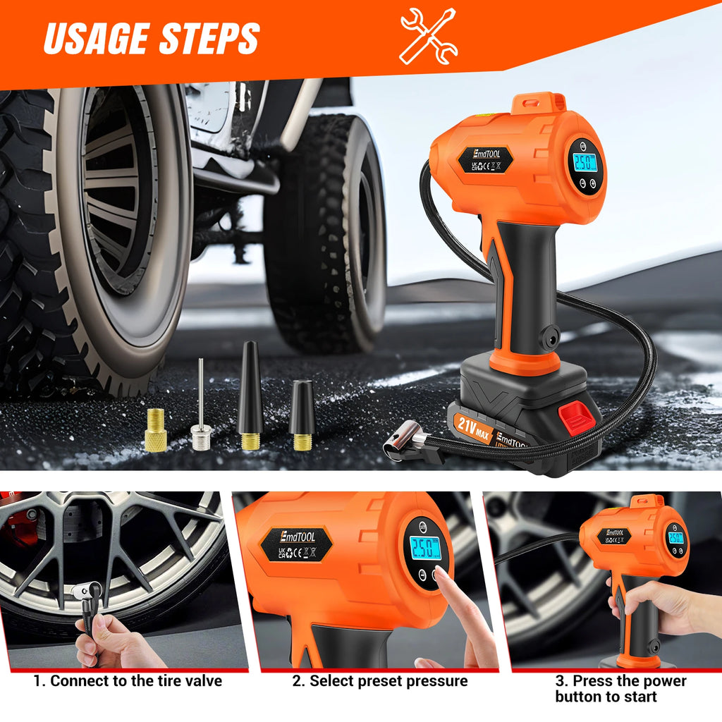 BRIEFNESS Wireless Air Compressor 21V Rechargeable, Portable Electric Tire Pump with Digital Display LED Light for Car/Truck