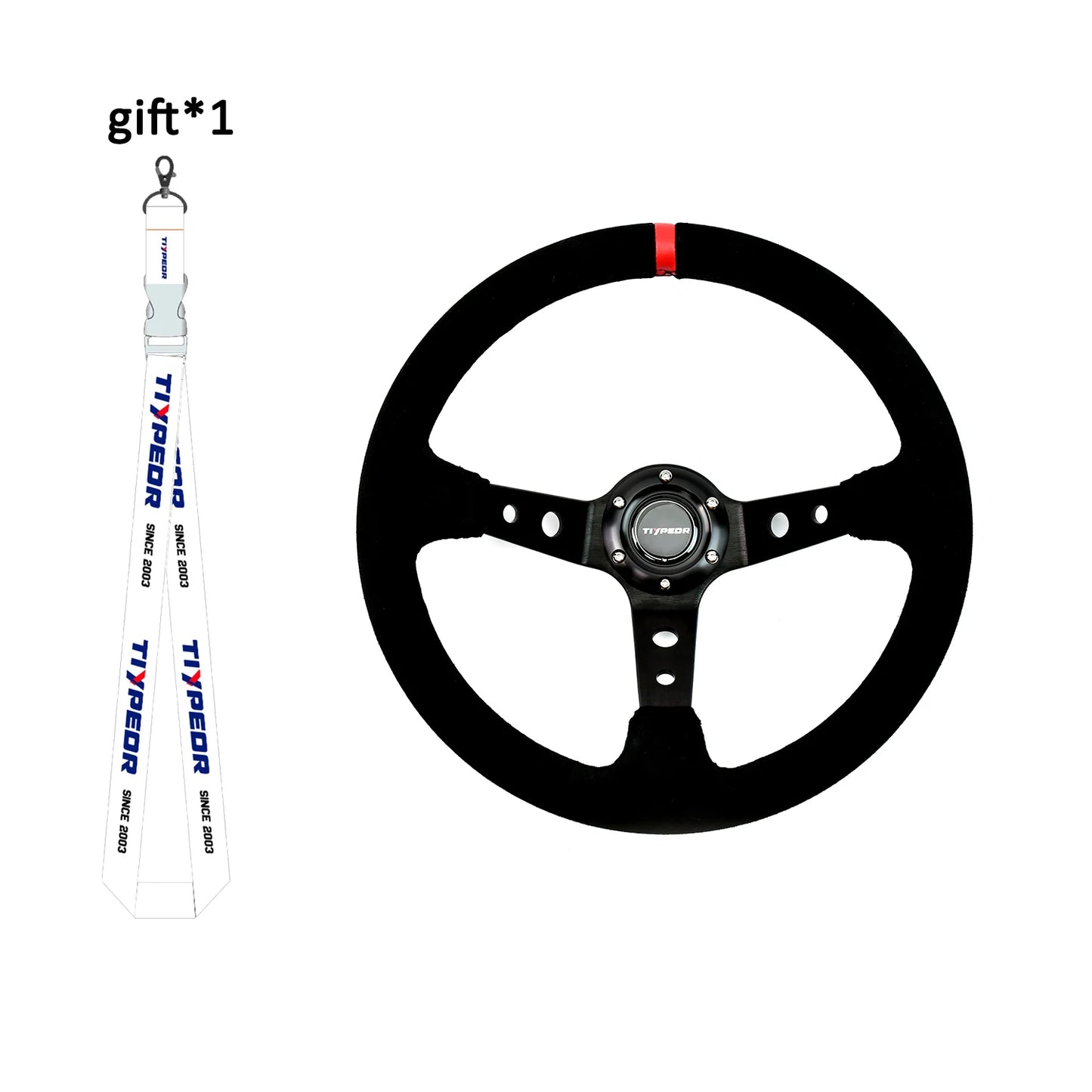 TIYPEOR 14Inch JDM Real Suede Leather Car Rally Racing JDM Steering Wheel Volantes For VW HONDATOYOTA