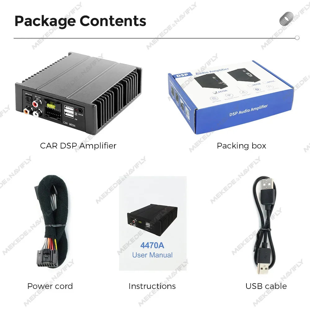 Car Digital Audio Processor DSP Amplifier 4*80W for Auto Radio Stereo USB RCA AUX Android App Tuning Wiring Harness 16 Pin Cable