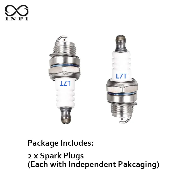 2pcs L7T Spark Plugs for 33-49cc 2-Stroke Engine, Fits Chainsaws, Lawn Mowers, Hedge Trimmers, Brush Cutter, Mini Chopper, Bikes