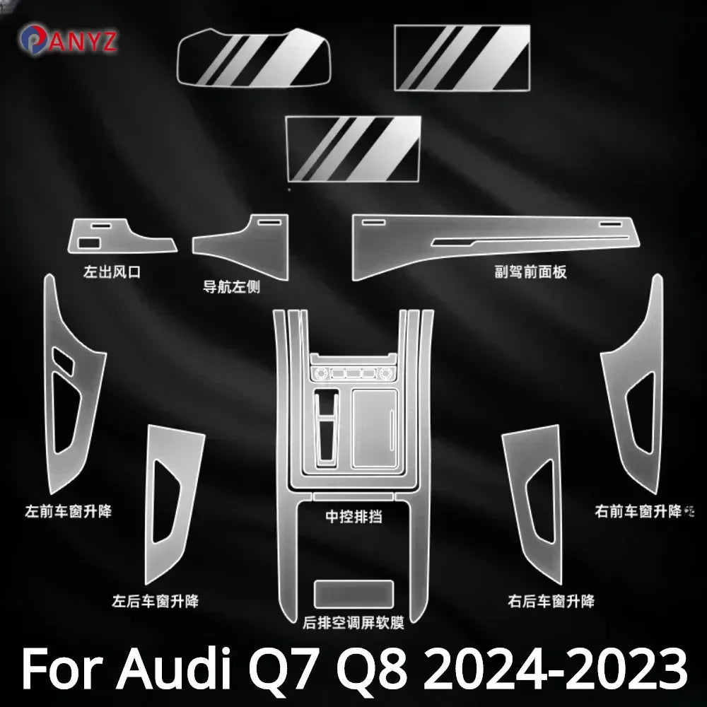 For Audi Q7 Q8 2024 2023 2022 Accessories Car interior film transparent TPU Gear Panel Center Console PPF Protection Sticker