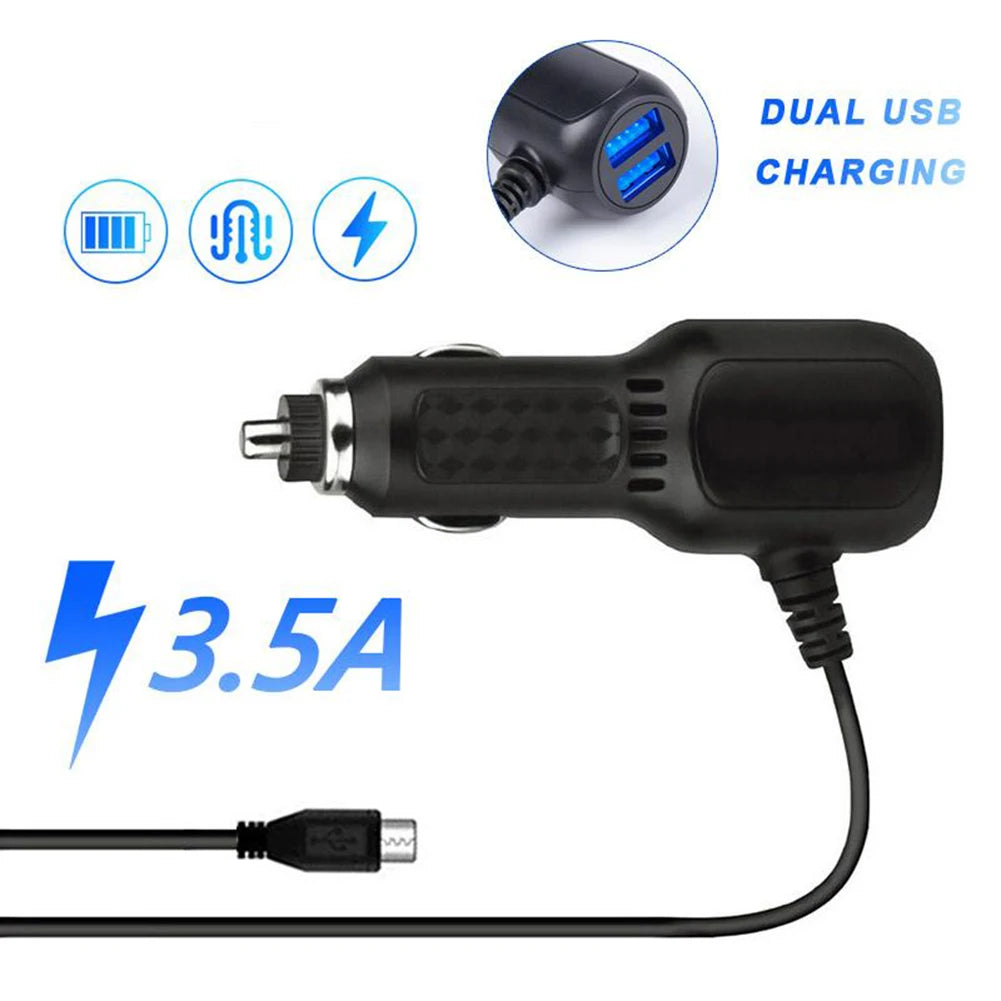 Car GPS Charger Car Driving Recorder Power Cord Dual USB 2 In 1 Multi-function Car Charger 11.5ft Power Cord Supply