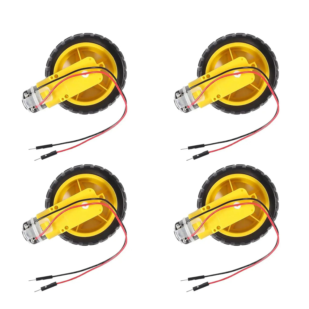 4sets DC Electric Motor DC 3-6V Dual Shaft Geared TT Magnetic Gearbox Engine with 65mm Plastic Car Tire Wheel Smart RC Car Robot