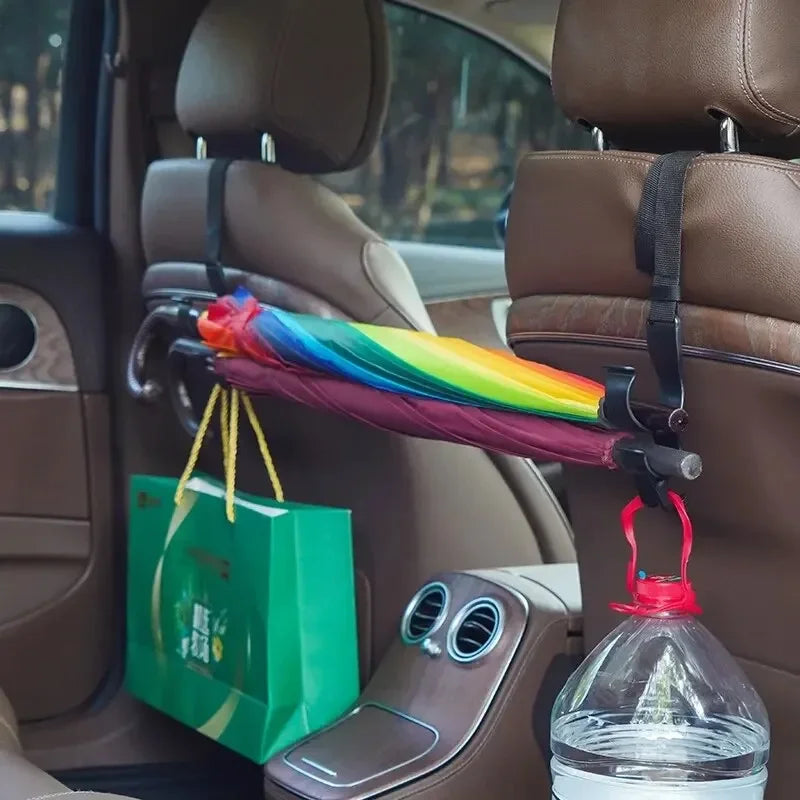 2Pcs Adjustable Car Rear Headrest Hook Holder Multifunctional Umbrella Trunk Mount Auto Interior Accessory for Vehicle Back Seat