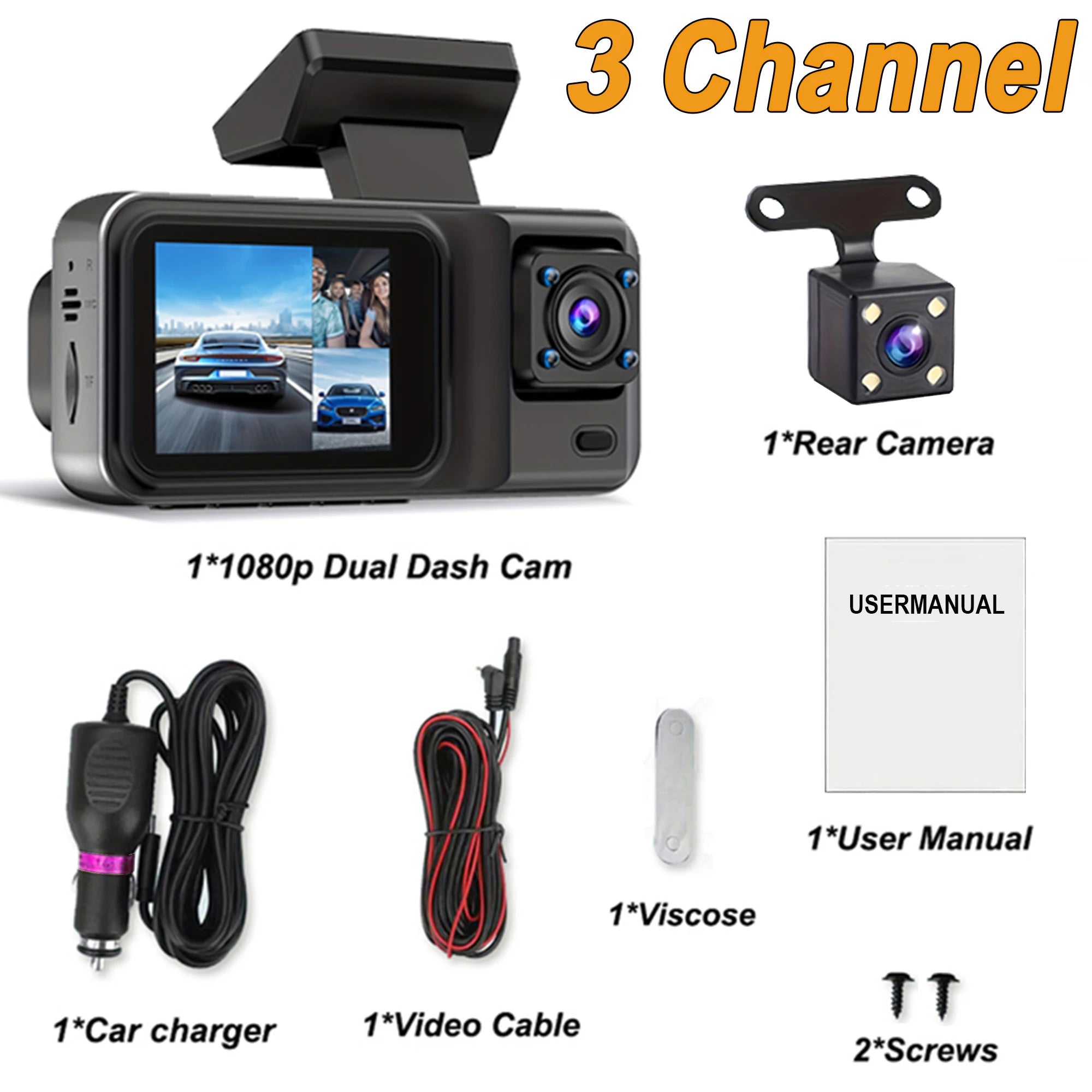 3 Channel Dash Cam for Car Camera Black Box 3Ch/2Ch 1080P Video Recorder Rear View Camera for Vehicle Car DVR car accessories