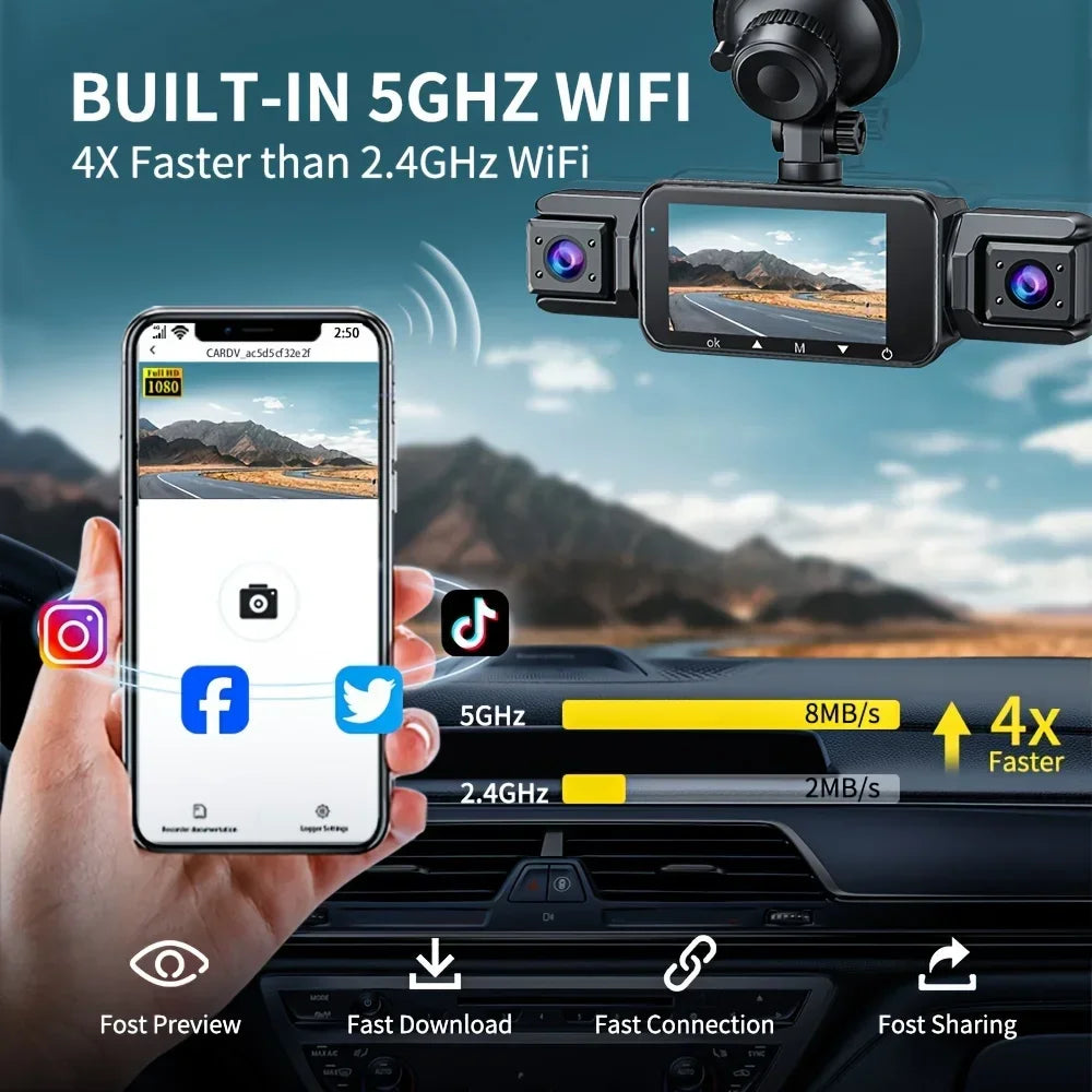 Car Dash Cam 4 Channel Driving Camera with WiFi GPS 1080P Front Left Right Rear Night Vision Loop Recording 24H Parking Monitor