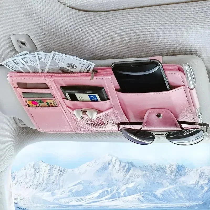 Car Sun Visor Organizer Multi-Pocket Auto Interior Accessories Pocket Organizer Car Document Storage Pouch Pen Holder