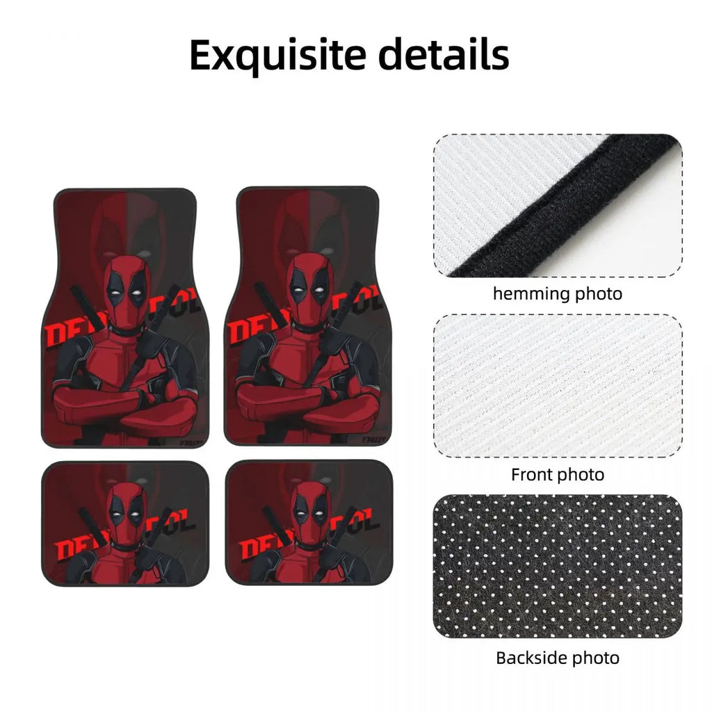 Deadpool Superhero Comics Car Floor Mats Carpet Set of 4 Anti-Slip Universal Automotive Floor Mat Fit for Vans SUV
