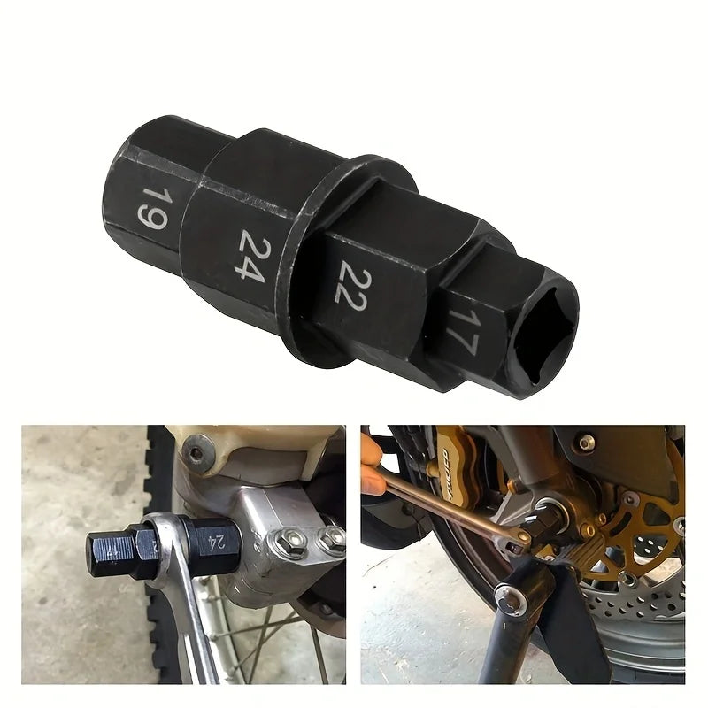 Motorcycle repair tools: Special disassembly wrench for the front wheel spindle. Hexagonal concave four-cornered socket.