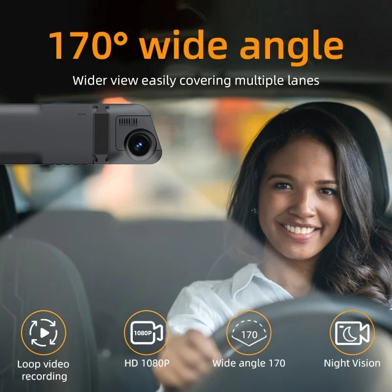 4.5-inch  Mirror Dash Cam, Front and Rear View Mirror Dual Camera, Loop Recording, Wide Angle, G-Sensor, Parking Assistance