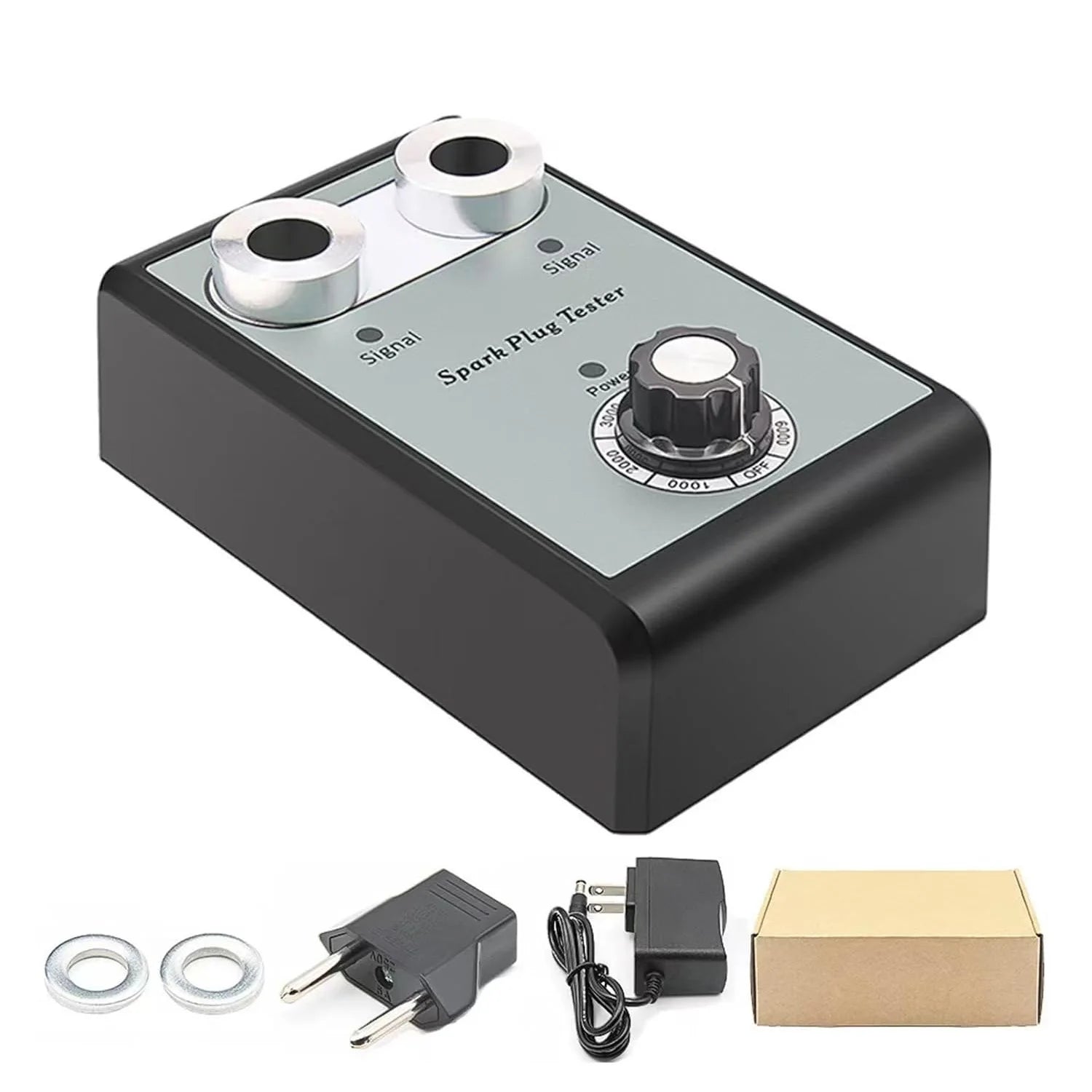 Dual Hole Spark Plug Tester 100-240V for Auto & Moto 12V Gas Vehicles w/ Spark Plug Socket, 1 Set