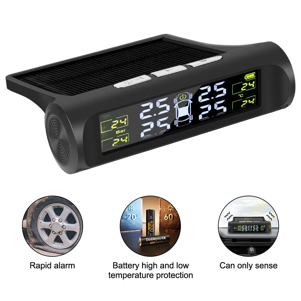 Auto Security Alarm System Digital LCD Display Car Tire Pressure Monitoring System Solar TPMS Universal Tyre Temperature Monitor