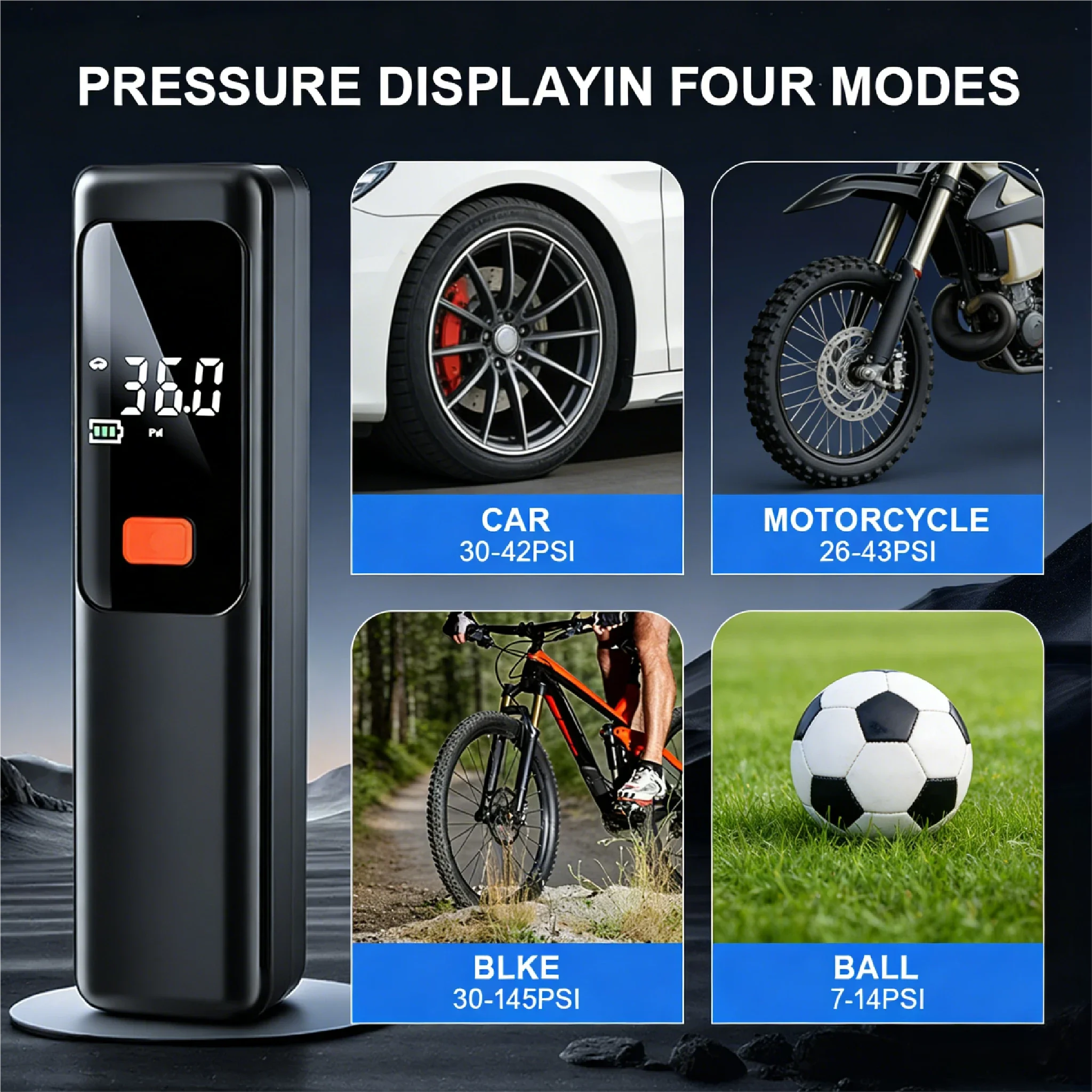 Wireless Portable 150PSI Tire Inflator Electric Air Pump Rechargeable Digital Pressure Gauge Auto Shutoff LED Light for Car Bike