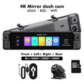 4CH Dash Cam 11" 4K+1K+1K+1K WIFI Rear View Mirror 4 Cameras Video recorder Car DVR ADAS BSD Night Vision 24H Parking Monitor