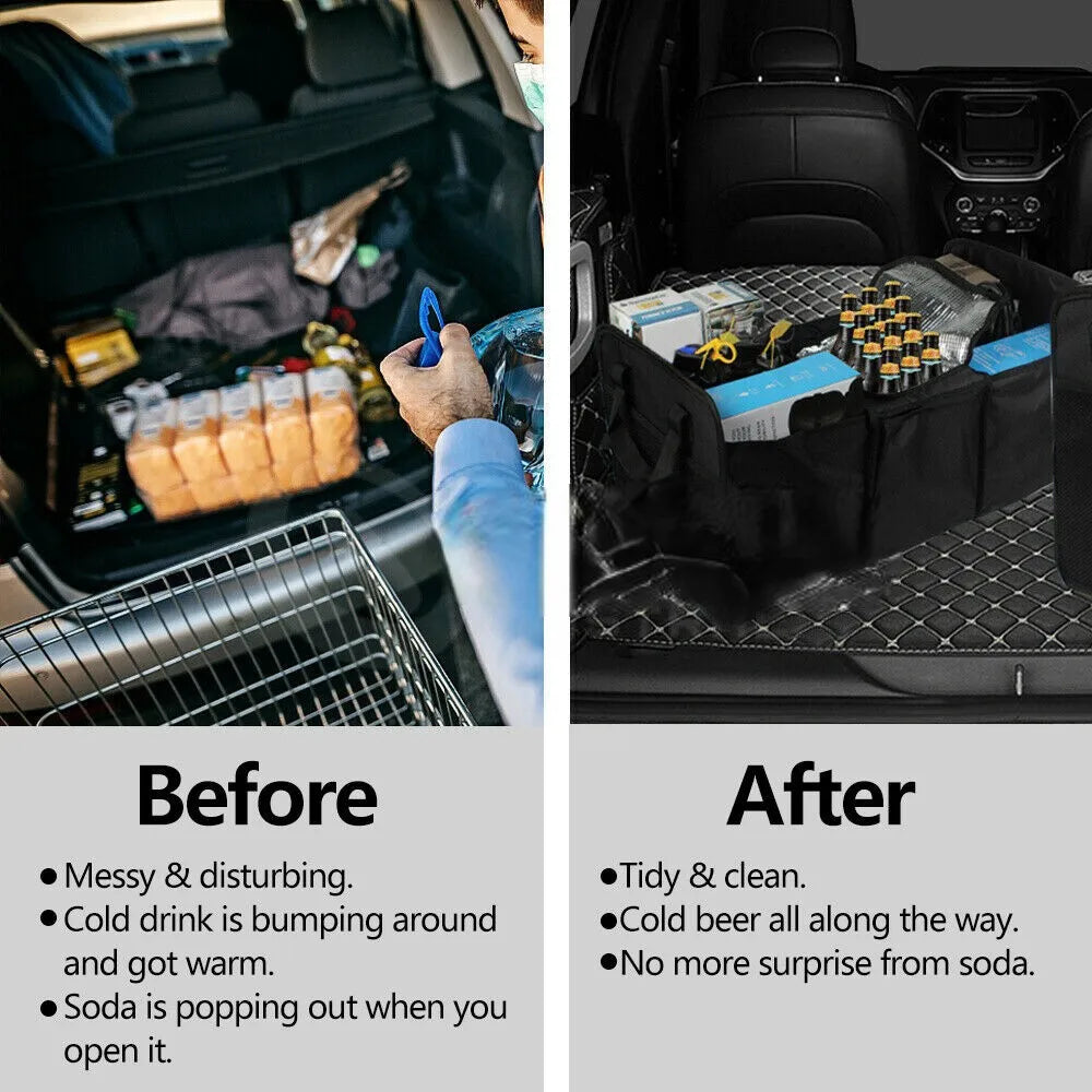 Collapsible Car Rear Boot Trunk Tidy Organizer Cooler Bag Seat Universal Grocery Storage Box Net Organiser Foldable Car-Styling