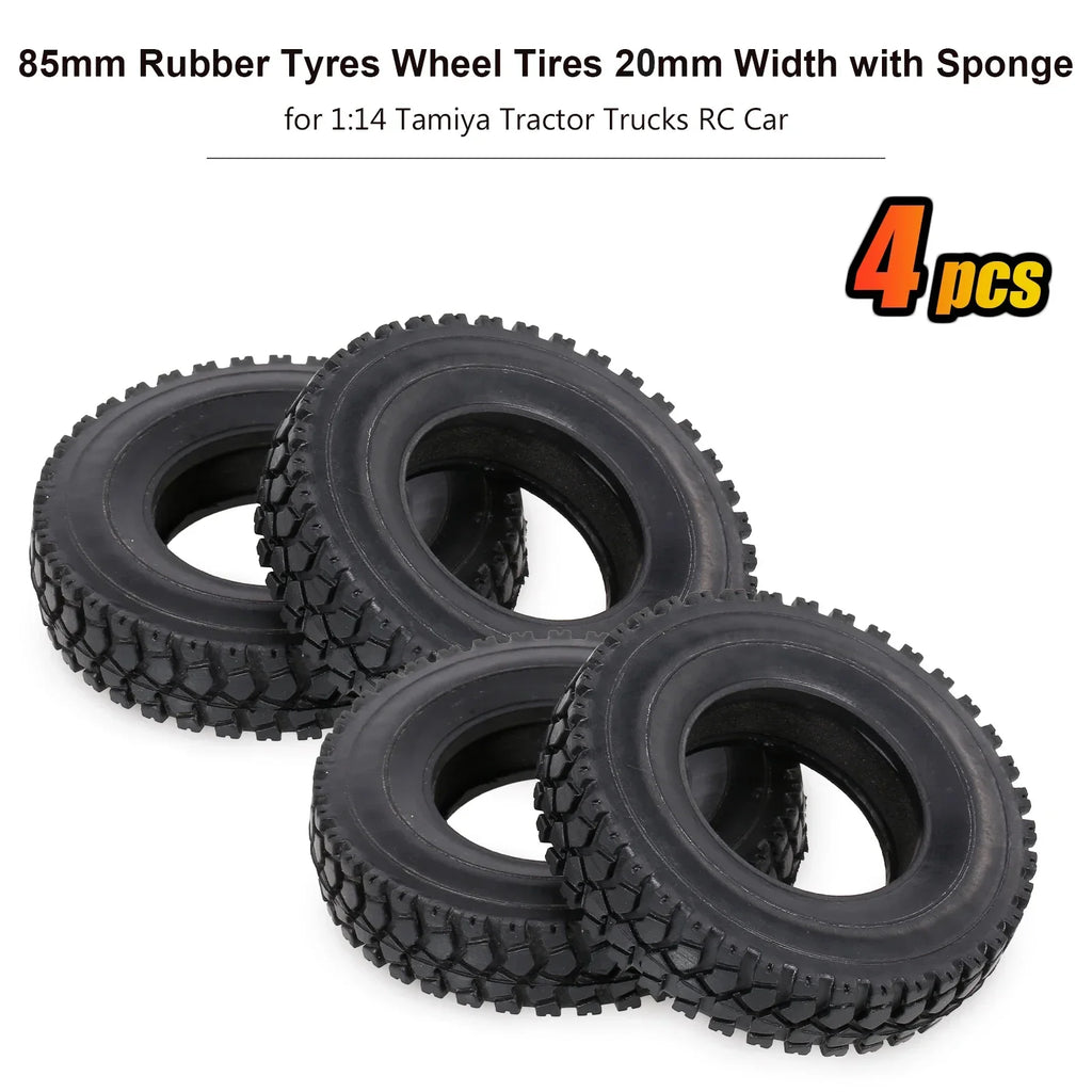 4Pcs Rubber Tyres Wheel Tires With Sponge for 1:14 Tamiya Tractor RC Car Truck