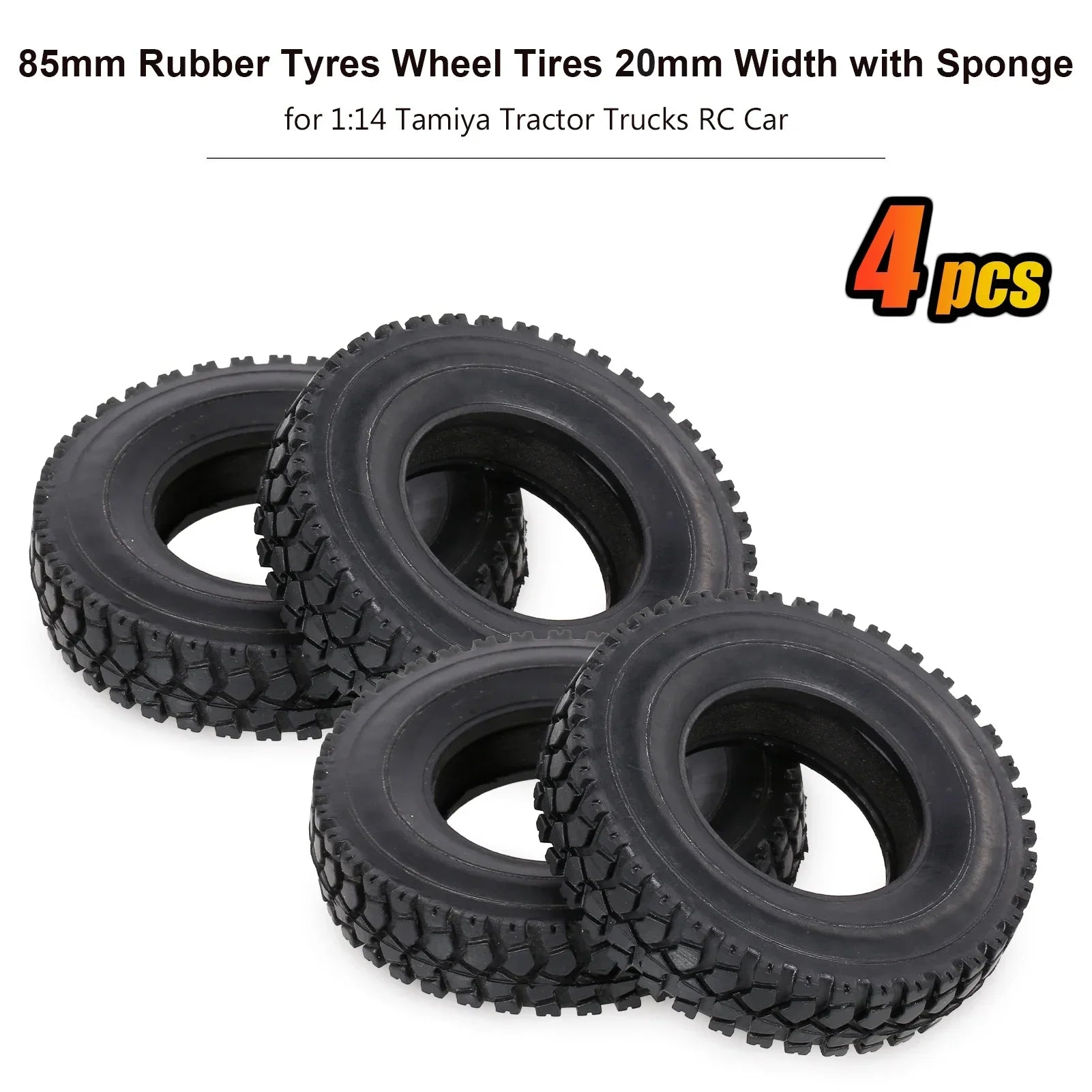 4Pcs Rubber Tyres Wheel Tires With Sponge for 1:14 Tamiya Tractor RC Car Truck