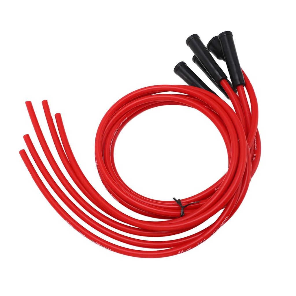 Juego de cables de bujía de metal y silicona de alto rendimiento, antienvejecimiento, color rojo, 8 mm, 3,3 pies, para coches clásicos de 4 cilindros.