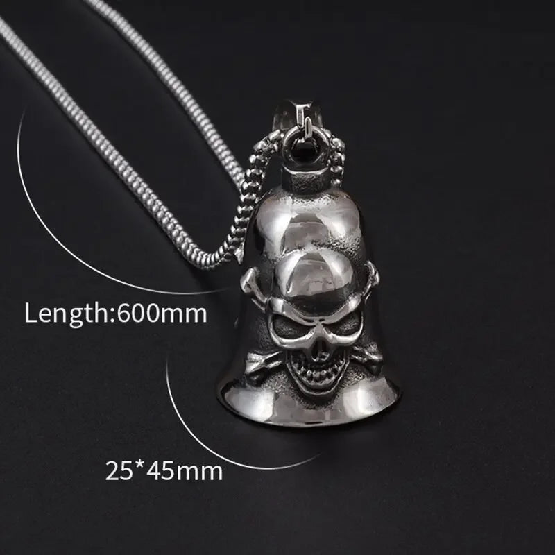Retro Punk Domineering Skull Bell Pendant Necklace Suitable for Men Cycling Motorcycle Accessories Gift