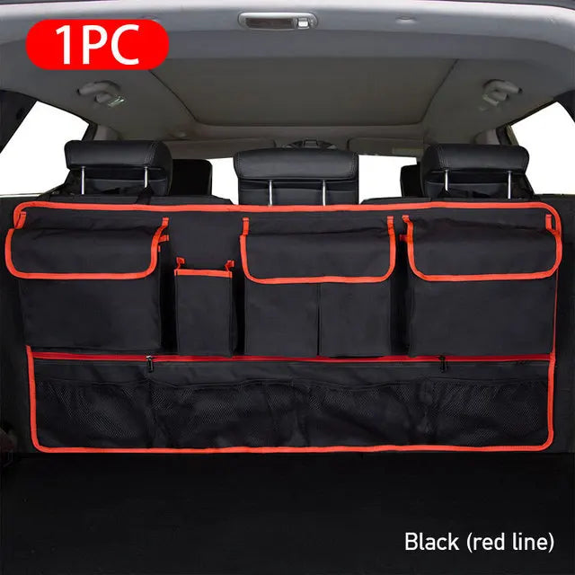 Car Trunk Organizer 9 Pockets Large Capacity Storage Bag Case Backseat Oxford Cloth Backseat Stowing And Tidying Bag Black Red