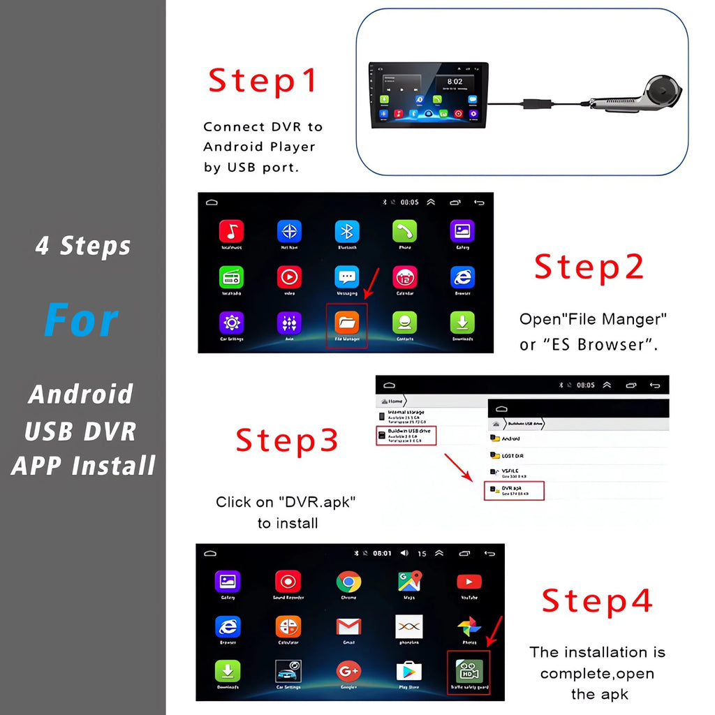 HD Car DVR Dash Cam  ADAS Video 720P/1080P USB Dashcam Auto Drive Recorder for Android Multimedia Player DVD Voice Alarm